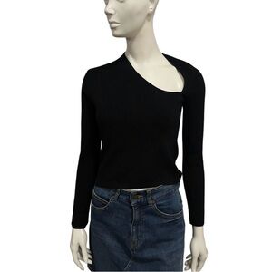 Ruve Asymmetric Neckline Black Top
